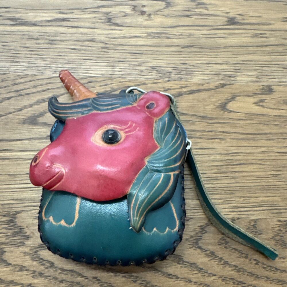Unicorn Leather Wristlet Wallet Handmade Tooled Coin Purse Keychain Fantasy Gift